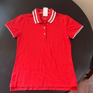 Tory Burch Sport Red Polo Shirt with White Striped Collar